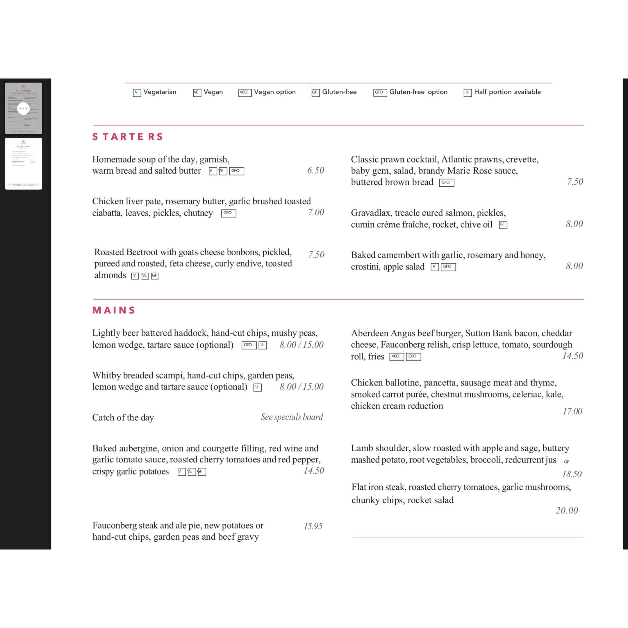 Peek at the menu