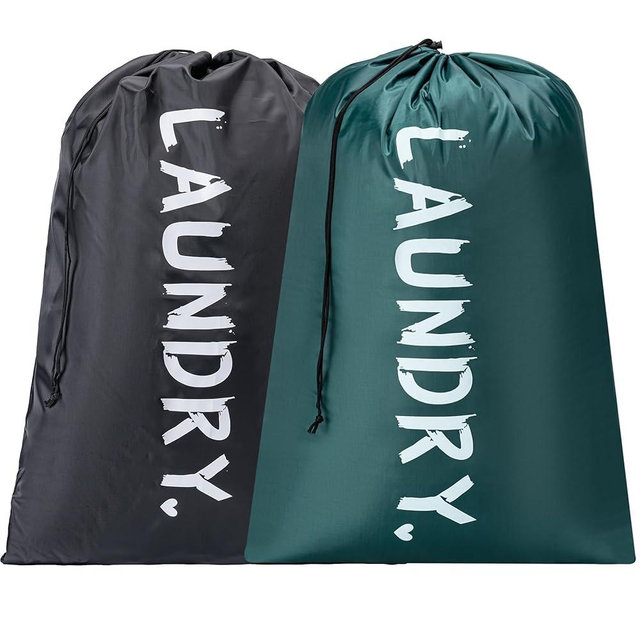 2 Pack XL Travel Laundry Bag, Machine Washable Dirty Clothes Organizer with Drawstring,Large Enough to Hold 4 Loads of Laundry, Easy Fit a Laundry Hamper or Basket Travel Essentials 24" x 36"