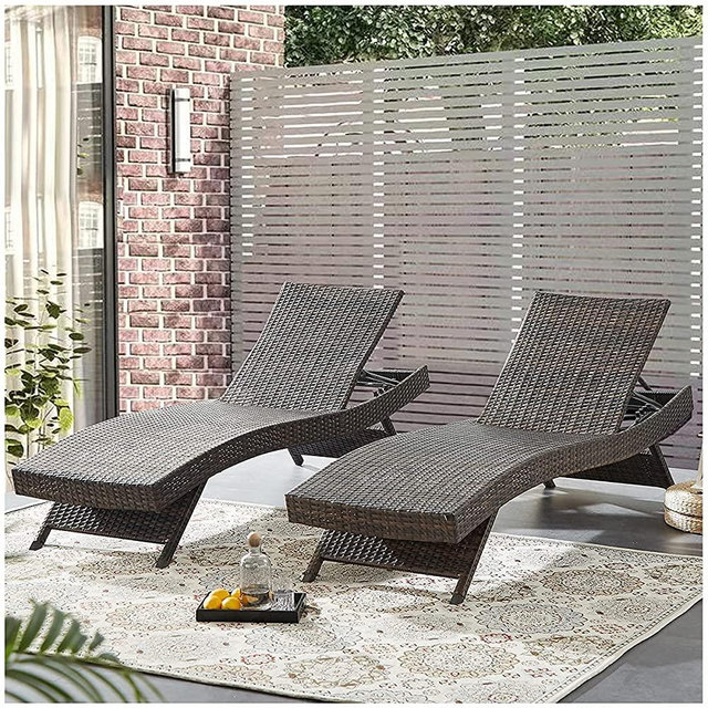 Asifom 79'' Long Reclining Chaise Lounge Set (Set of 2), Outdoor Wicker Reclining Lounge Chair Patio Rattan Double Chaise Lounge Lawn Sunbathing Chairs Beach Pool Backrest Recliners (Set of 2)