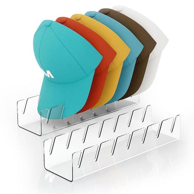 GoMaihe Hat Organizer for Baseball Caps: 2-pack Acrylic Hat Display Stand for Closet - Clear Cap Storage Holder for Ball Cap, Golf Cap, Trucker Hat - Install-free | Easy Grab | Gift Idea | Minimalist