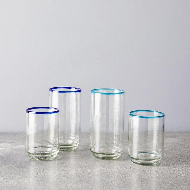Hand-Blown Color Rim Recycled Glasses (Set of 4)