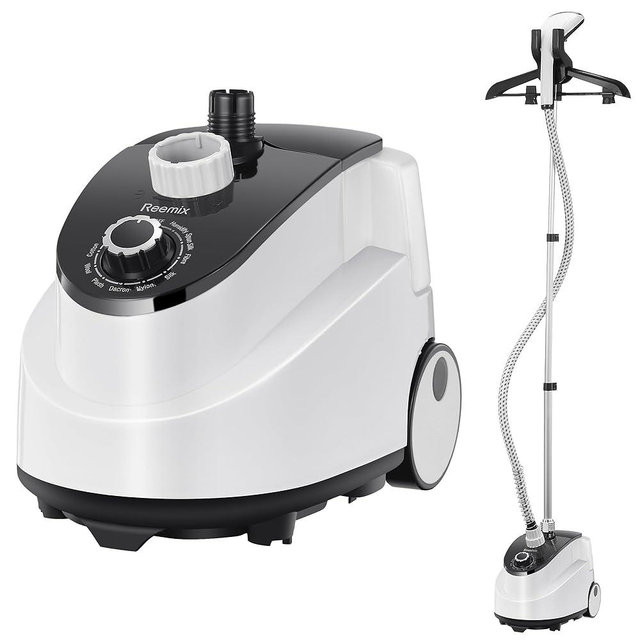 Professional Steamer for Clothes, Reemix Standing Steamer with Garment Hanger, Heats in 30 Seconds, Large Detachable Water Tank for 1 Hour Continuous Steaming, Includes Fabric Brush, Easy-roll Wheels