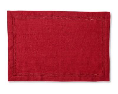 Set of 4 Linen Double Hemstitch Place Mat, Each, Red