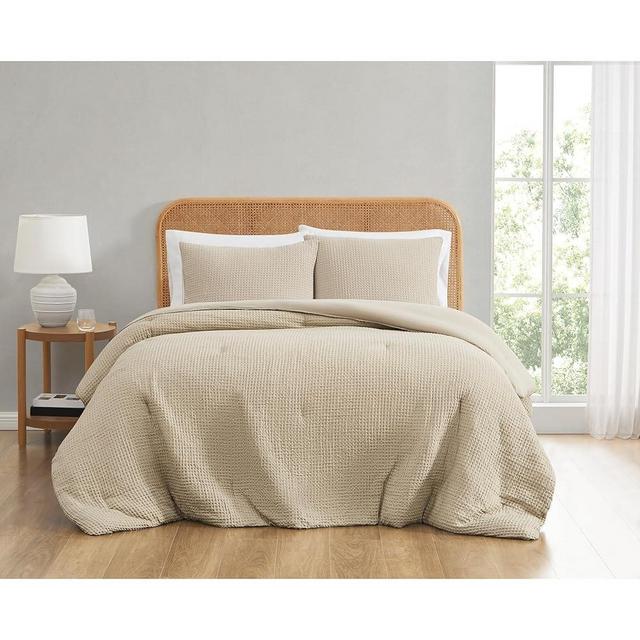 TRULY SOFT Textured Waffle Beige King 3 Piece Comforter Set