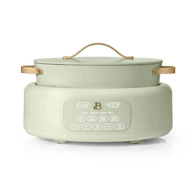 Beautiful 10-in-1 Electric Multi-Cooker by Drew Barrymore, 6-Quart Capacity, Touch-Activated Display, Oven-Safe Pot and Lid, Stainless Steel Handles (Sage Green)