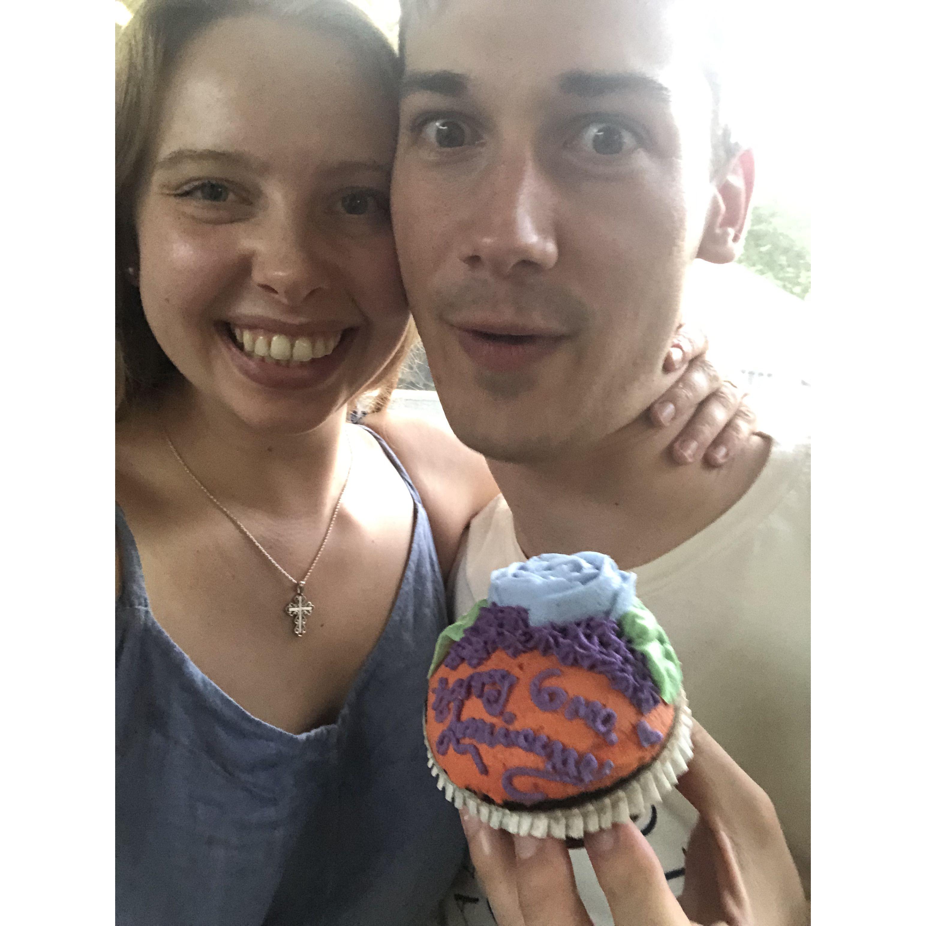 Our six-month anniversary cupcake.