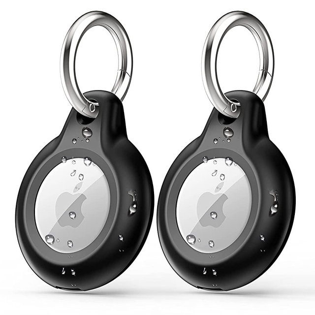 2 Pack AirTag Keychain for Apple Airtag Holder, Waterproof Protective Airtags Case Cover,Full Body Shockproof,Anti-Scratch for Dog,Keys,Luggage（Black）