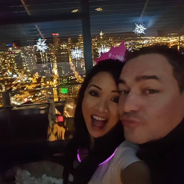 Celebrating our first New Year Eve together on top of the Space Needle in 2016.
