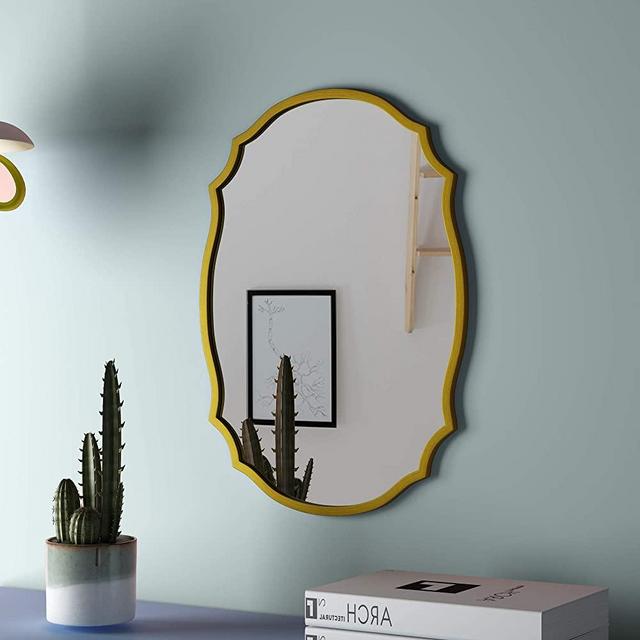 PROHOMEWARE Gold Oval Accent Bathroom Mirrors - Metal Frame 17X24 in Double Modern Vanity Beveled Bedroom Mirror Farmhouse Rustic Vintage Above Couch Entryway Wall Silver Decorative Mirror