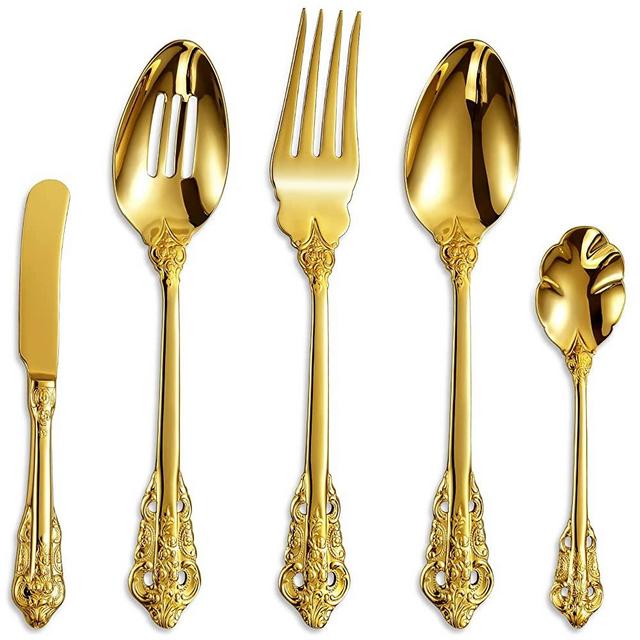 KEAWELL Gorgeous 5-Piece 18/10 Stainless Steel Hostess Serving Utensil Set, Gold