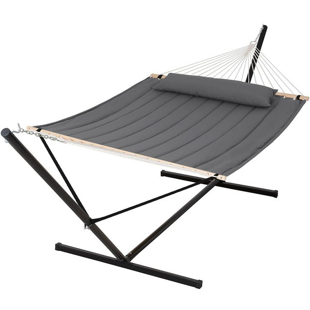 SUNCREAT Hammocks for Outside with 15 ft Stand, Stand Alone Hammock, 475 lbs Capacity, Dark Gray