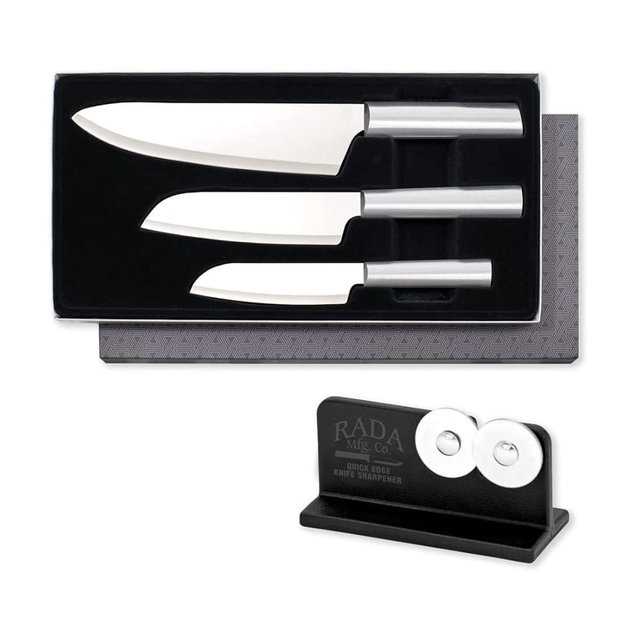 Rada Cutlery Chef Select Gift Set (S57), 3-Piece Knife Set with Quick Edge Sharpener (R119), Stainless Steel Blades, Silver Handle