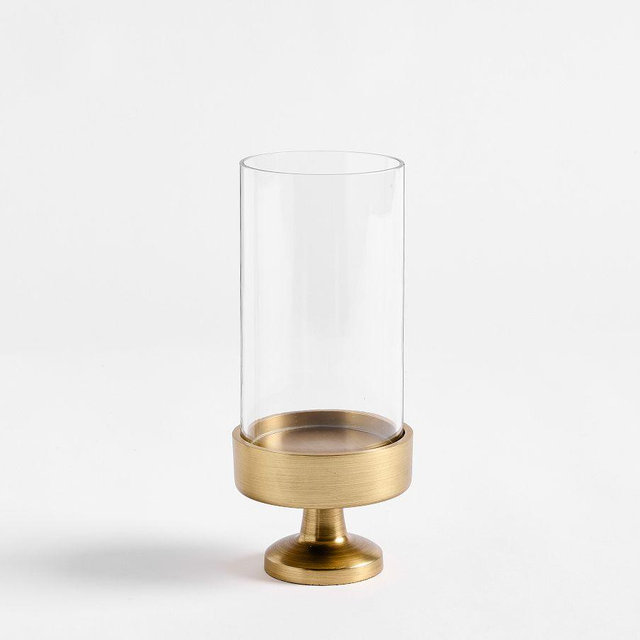 Monique Lhuillier Salerno Hurricane: Small Pillar Candle Holder - Brass