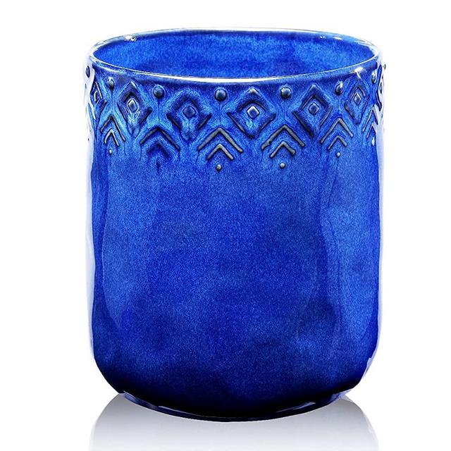 Kitchen Utensil Holder, Ceramic Utensil Crock Large Utensil Holder for Countertop, Cooking Utensil Organizer for Wedding/Birthday/Housewarming Gift, Navy Blue Color