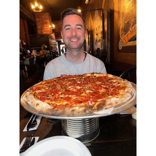 Eating at our favorite pizza spot in St. Pete "Pizza Box"