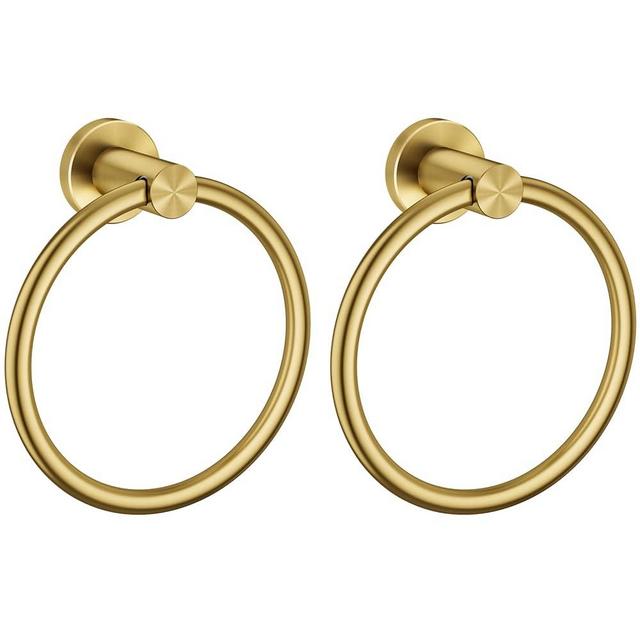 FORIOUS Gold Towel Ring 2 Pack, Towel Holder for Bathroom Wall Mounted, Sus 304 Stainless Steel Hand Towel Hanger for Bathroom Heavy Duty Round Towel Holder Bath Hardware (Brushed Gold)