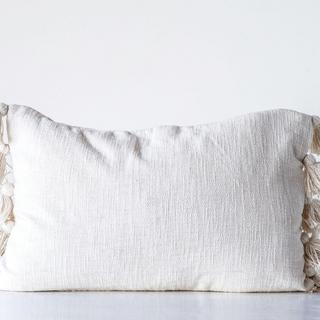 Woven Cotton Slub Lumbar Pillow with Tassels