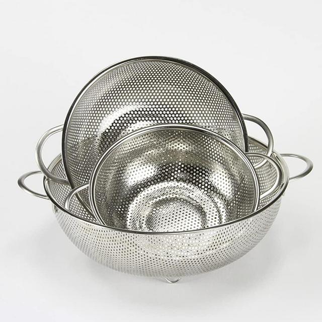 Chef Craft Quick Drain 3 Piece Microperforated Colander Set, 1.5 quart, 2.5 quart, and 5 quart, Stainless Steel