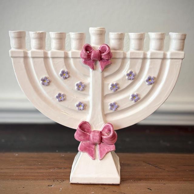 Handmade Ceramic Pink Bows Menorah