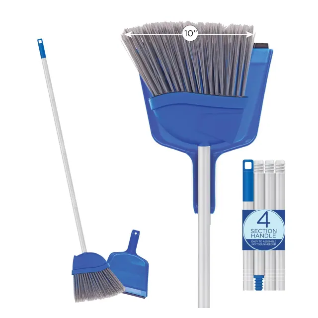Angle Broom w/Dustpan, Indoor, 9.25" W Head, Smaller Style- Made w/ Recycled Soda Bottles & Polished Aluminum Lightweight Handle, by LOLA, 1 Count