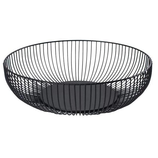Fruit Basket Bowl, Large Round Metal Kitchen Fruit Vegetable Basket Stand for Serving Apple, Banana - Black (Hemisphere)