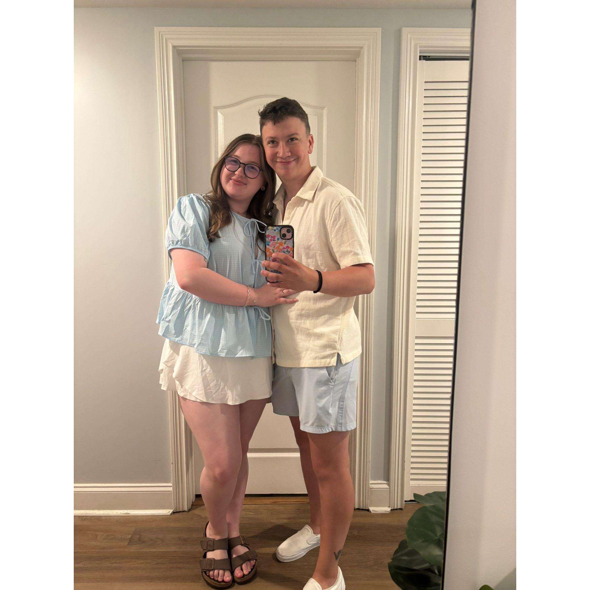 We took a picture before leaving to go get engaged!! (Little did I know)