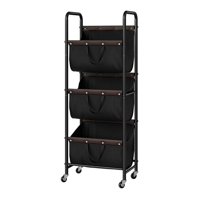 GRANNY SAYS 3 Tier Laundry Sorter, Laundry Basket with Wheels, Laundry Room Organization and Storage, 3 Section Rolling Laundry Cart for Dorm, Bathroom, Bedroom, Closet, Black