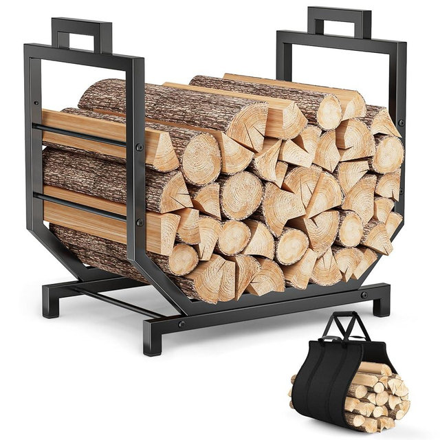 Kcysta Firewood Rack Outdoor Indoor with Firewood Carrier, Metal Wood Rack Heavy Duty Firewood Holder, Sturdy Fireplace Log Holder Fire Wood Storage Racks