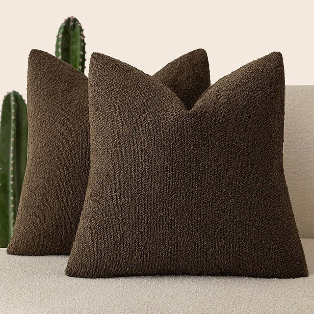 Foindtower Pack of 2 Textured Boucle Throw Pillow Covers Accent Solid Pillow Cases Cozy Soft Decorative Couch Cushion Case for Chair Sofa Bedroom Living Room Home Decor 18x18 Inch Chocolate