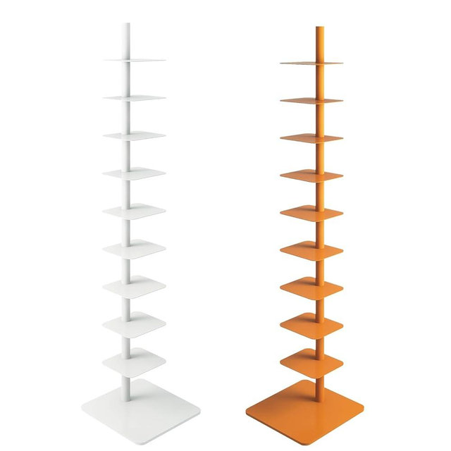 HYHTMER 9-Tier Metal Spine Bookshelf - Vertical Tower for Booksfor Small Spaces, Multipurpose Corner Bookshelf, Tall & Narrow Ladder Bookcase, Ideal Book Display for Home or Office (Orange Color)