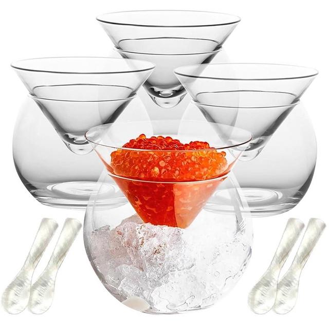 VirgoCCY 8 PCS Glass Caviar Serving Set with Shell Caviar Spoons Chiller Server with Ice Holder for Shrimp Ice Cream Martinis and Cocktails Dishwasher Safe Caviar Serving Dish