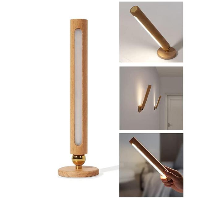 360° Rotatable Wooden Led Wall Light - Magnetic Detachable Stepless Dimmable Rechargeable Wall Light, Bedroom Living Room USB Night Light (Yellow)