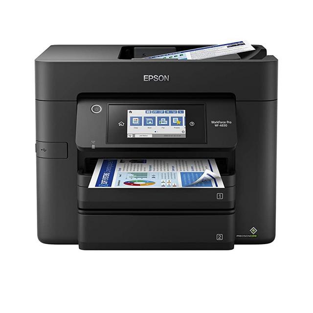 Epson Workforce Pro WF-4830 Wireless All-in-One Printer with Auto 2-Sided Print, Copy, Scan and Fax, 50-Page ADF, 500-sheet Paper Capacity, and 4.3" Color Touchscreen, Works with Alexa, Black, Large