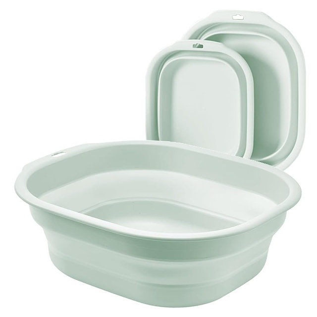 Bellglee 2 Pack Collapsible Wash Basin Set, Foldable Dish Tub, Small Medium Portable Sink for Kitchen, Camping, RV, Baby Bottles, Laundry, Plastic Washbasin -Green