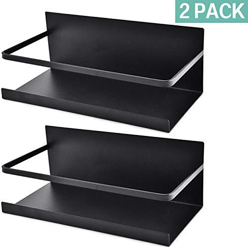 Roysili Magnetic Spice Rack Refrigerator Spice Organizer Single Tier Spice Storage Magnetic Shelf Space Saving Black 2 Pack