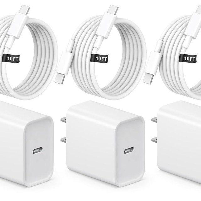 iPhone 17 16 15 Fast Charging 10FT Long USB C Charger Type C Charger 3 Pack Fast Charger USB C for iPhone 17/17 Plus/17 Pro/17 Pro Max/16/16 Plus/16 Pro Max/15/15 Pro Max,Samsung