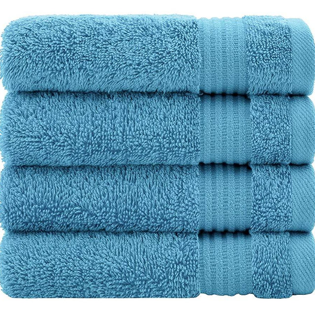 Luxury Genuine Turkish Cotton Washcloths for Easy Care, Extra Soft & Absorbent, Fingertip Towels, 4 Pack Turkish Washcloth Set by United Home Textile, Sky Blue