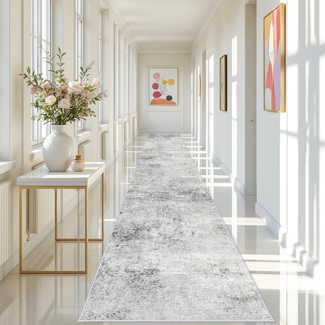 Washable 3x20 Hallway Runner Rug - Runner Rugs Modern Stain Resistant Indoor Mat Rug Runner for Laundry, Bedroom Non Slip Rubber Backing Thin Hallway Runner Rug Low Pile Carpet 3x20 Grey