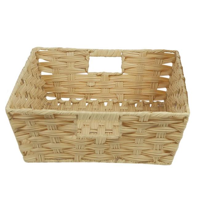 Squared Away™ Shallow Faux Rattan Storage Basket in Natural