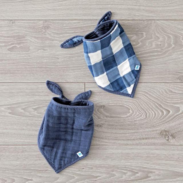 Little Unicorn Blue Plaid Bandana Bibs, Set of 2