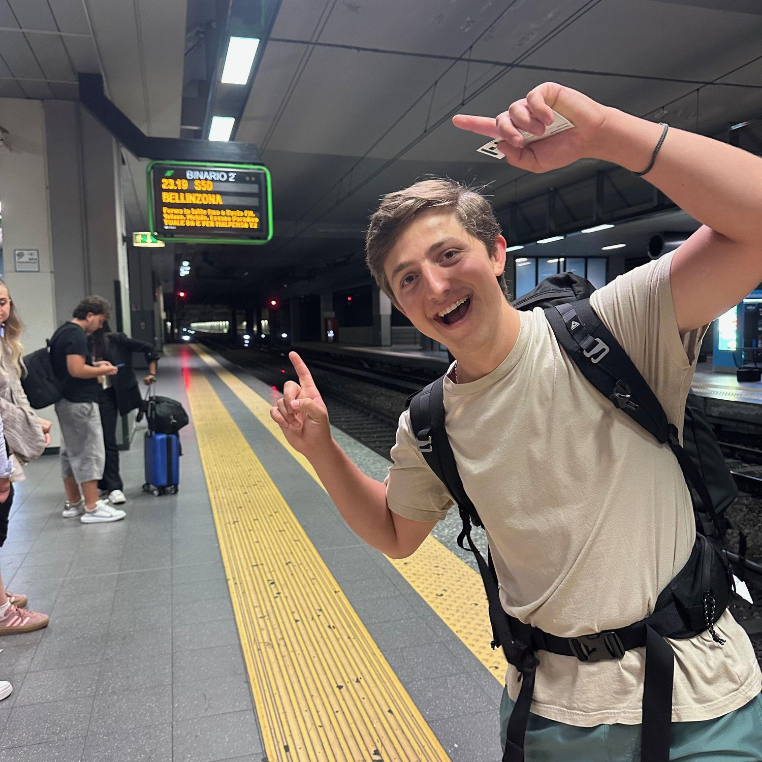 Barely making a train in Milan, Italy
