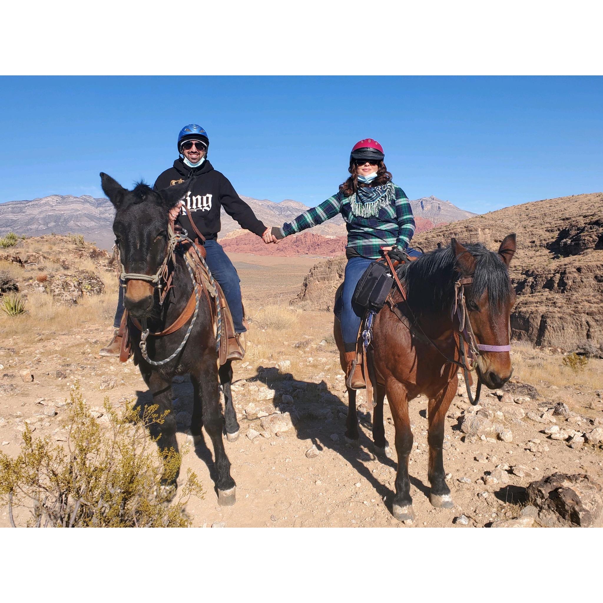 Brandon & Veolet's first time horseback riding in Nevada.