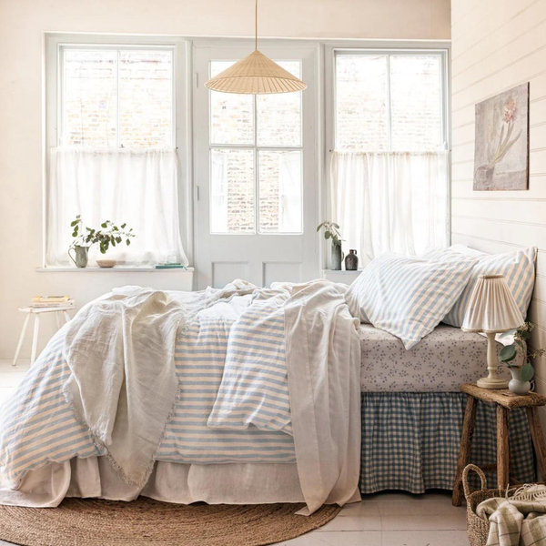Coastal Blue Pembroke Stripe 100% Linen Duvet Cover - Queen