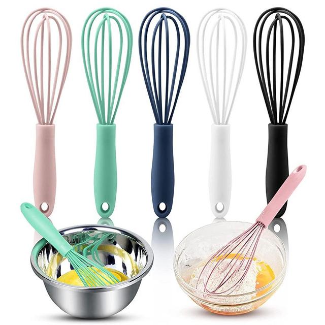 BILLIOTEAM 5 Pack Colorful Mini Silicone Kitchen Whisks,Mini Kitchen Whisk for Dough Milk Egg Blending Stirring Whisking and Beating,Hair Color,Small Craft Projects(5 Colors,6 Inches)