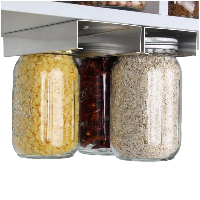 lopeztek Mason Jar Organizer Holder Rack for Food Storage, Under Cabinet Shelf Canning Hanger Accessories for 4oz, 8oz, 12oz, 16oz, 24oz, 32oz, 64oz (2 Pcs-Regular)