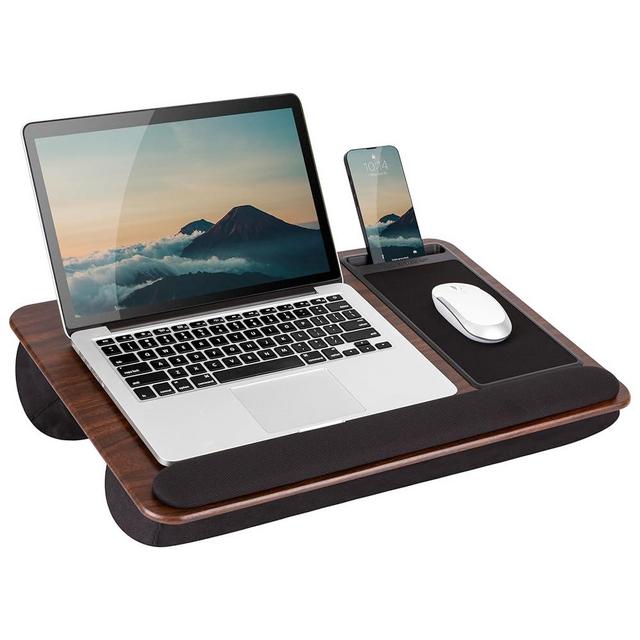 LAPGEAR Home Office Pro Lap Desk with Wrist Rest, Mouse Pad, and Phone Holder - Espresso Woodgrain - Fits up to 15.6 Inch Laptops - Style No. 91612