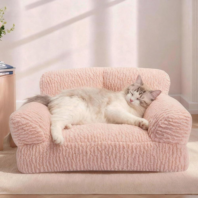 KHONSU PET Cat Couch Beds for Indoor Cats Cute Kitty Chair Removable Washable Cover & Non-Slip Bottom,24 Inch Pink