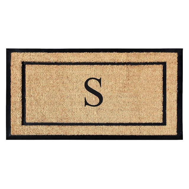 A1 HOME COLLECTIONS A1HC Natural Coir & Rubber Large Monogrammed Doormat, Thick Durable Entry Mats for Entrance Heavy Duty, Thin Profile, Long Lasting Front Door Mat - 24"x48"