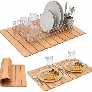 Large Stone Drying Mat 24"x16" – Diatomaceous Earth Stone Dish Drying Mat – Foldable, Ultra-Absorbent & Quick-Drying Countertop Protector for Cups, Plates, Utensils & Cookware - Wood Grain Textured