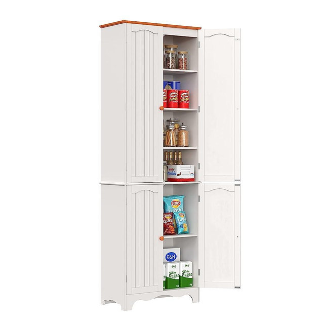 Function Home 72" Kitchen Pantry Cabinet, Freestanding Storage Cabinet, Tall Food Pantry with Doors and Adjustable Shelves, Utility Floor Cabinet for Kitchen Dining Living Room Bathroom, White